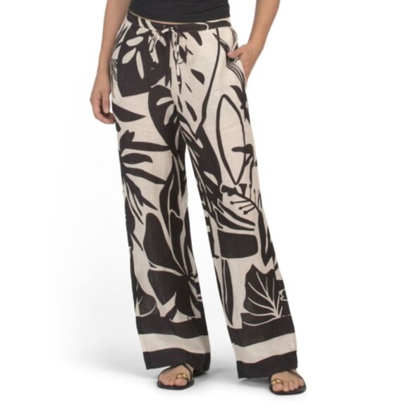 Magaschoni Pants - Magaschoni Linen Tropical Palm Print Wide-Leg Pants (Size M) — New Without Tags